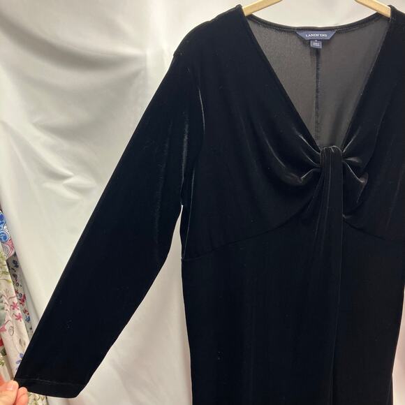 Land's End Womens 18 V-Neck Long Sleeve Black Velvet Shift Dress Classic - Picture 5 of 10